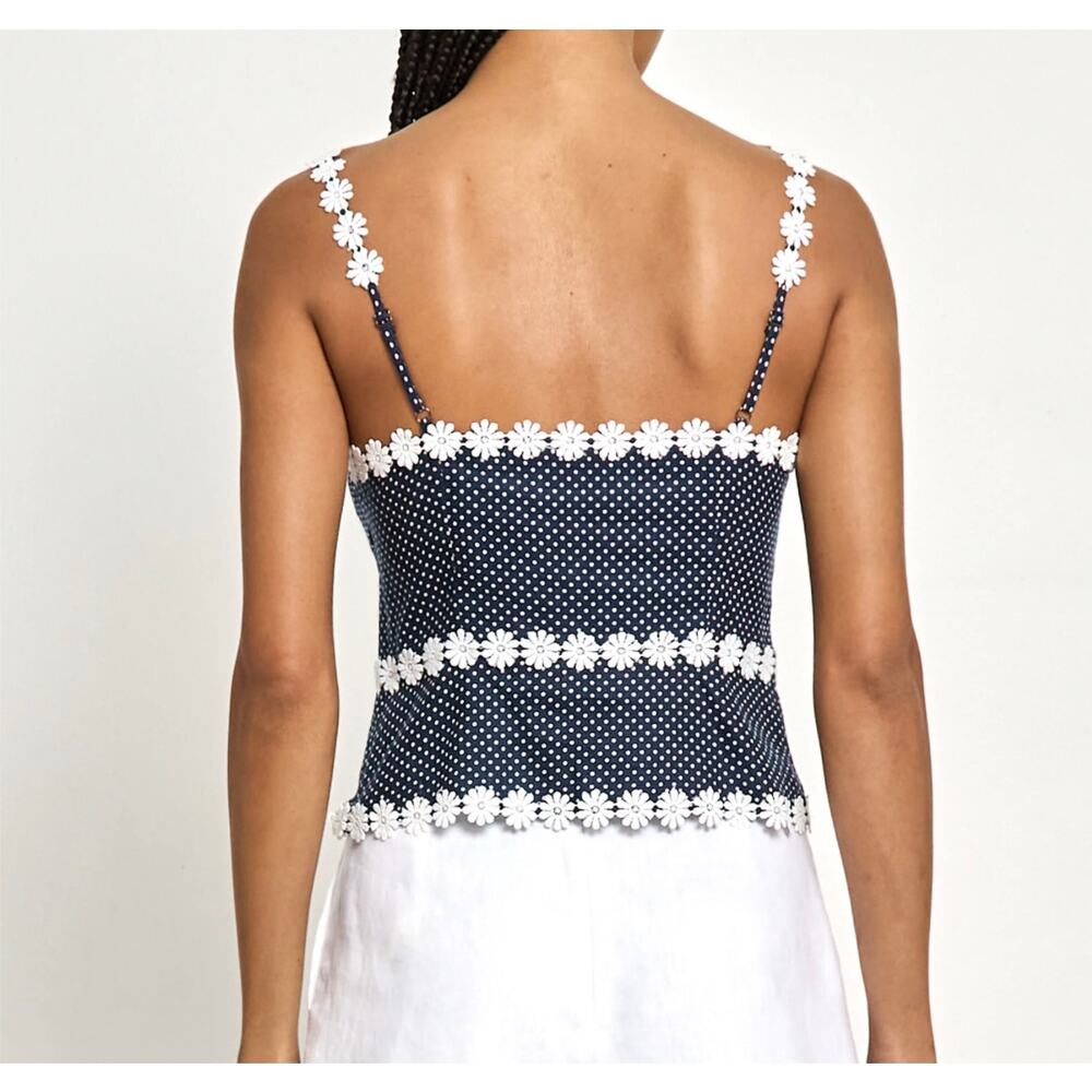 New Kourt blue & white Kassandra polka dot daisy blouse size 8 $147 - Picture 2 of 7